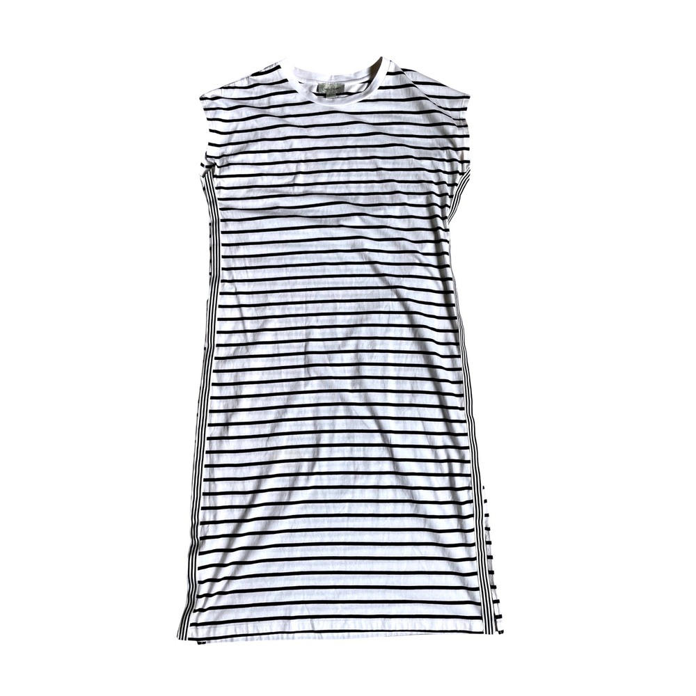 Womens Striped Sleeveless Cotton T-Shirt Dress  L Nautical Breton Stripe Preppy